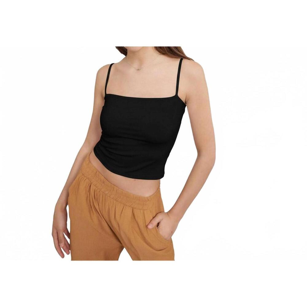 NEW AMBAR square neck slim fit cami top in black